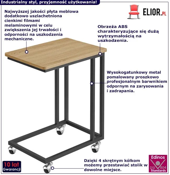 Loftowy Mobilny Stolik Pod Laptopa Dąb Sonoma M7-A63