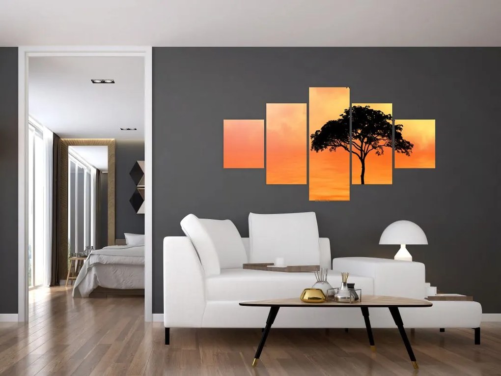 Obraz drzewa o zachodzie słońca (125x70 cm)