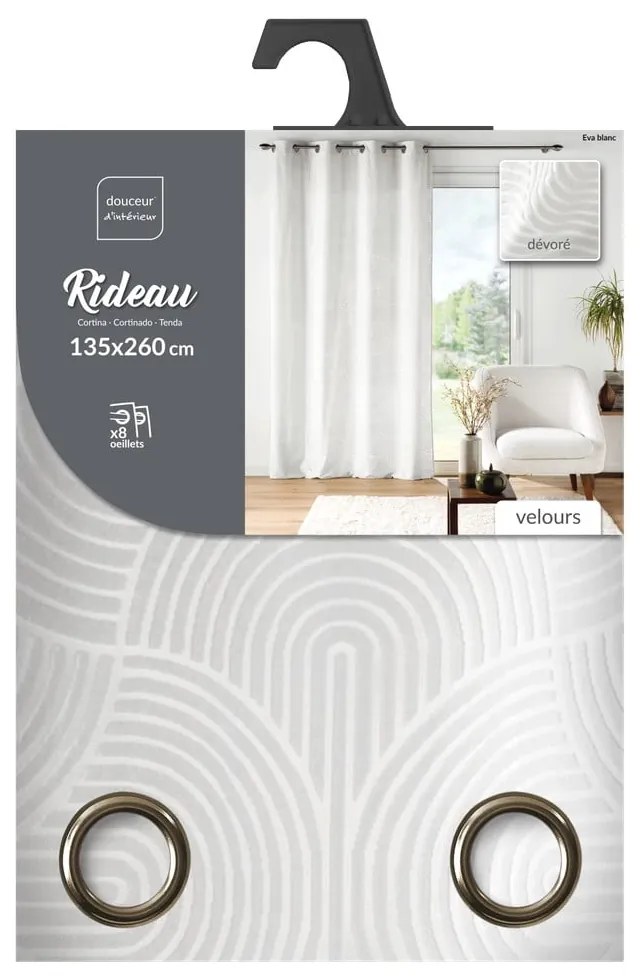 Biała aksamitna zasłona 135x260 cm Eva – douceur d'intérieur