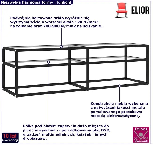 Szafka pod TV z blatem z przezroczystego hartowanego szkła D9-R88