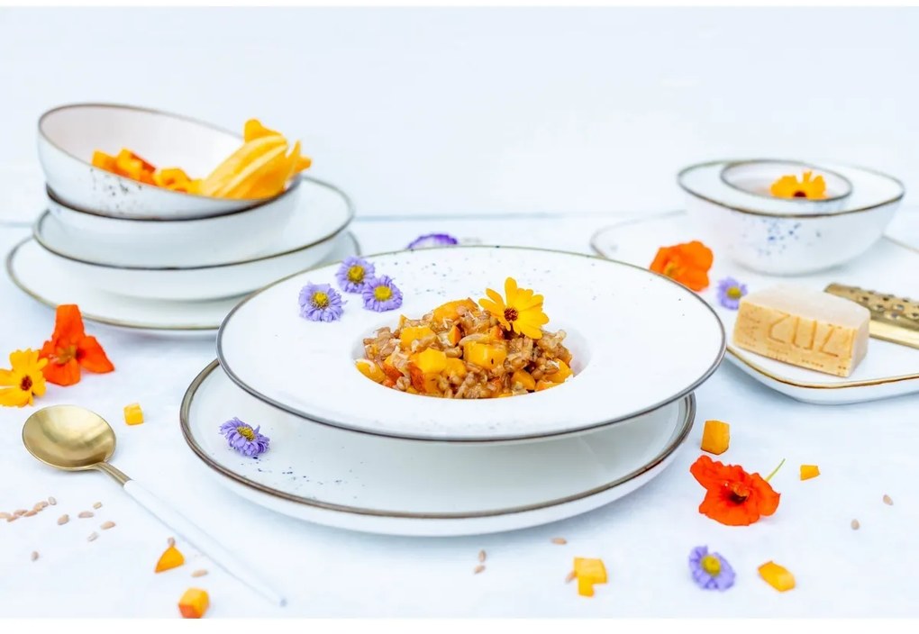Talerz Mäser Gourmet Pintar białe niebieskiekropki 26 cm