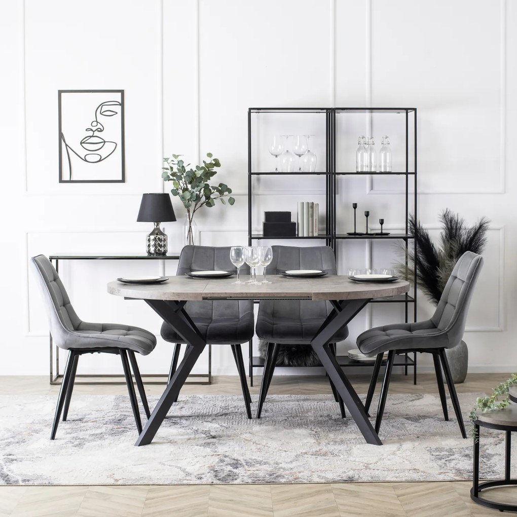 Stół Okrągły Rozkładany LUKAS 100-250 cm Beton Nowoczesny Loft