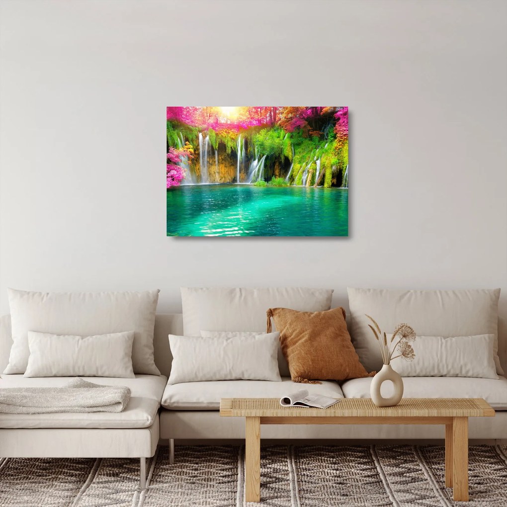 Obraz na szkle - Wodospad, Jeziora Plitwickie, Chorwacja (70x50 cm)
