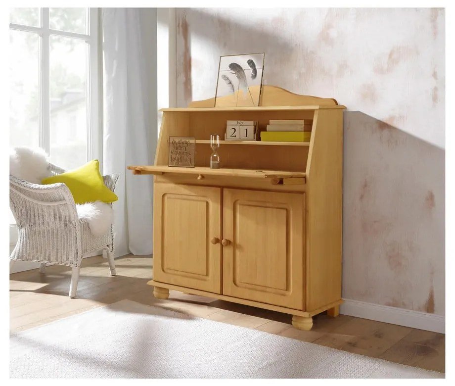 Wysoka komoda z litego drewna sosnowego z sekretarzykiem 107x39 cm Mette – Støraa