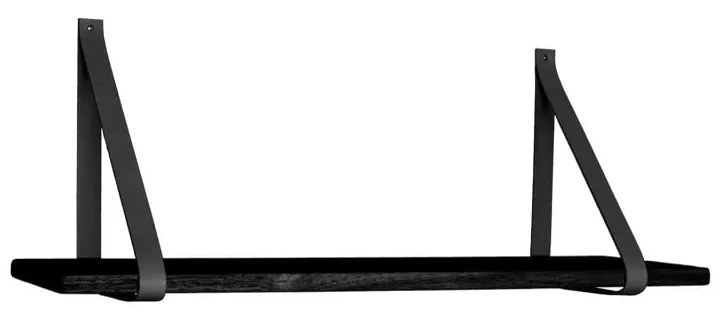 Czarna drewniana półka z czarnymi skórzanymi uchwytami House Nordic Forno, 80x20 cm