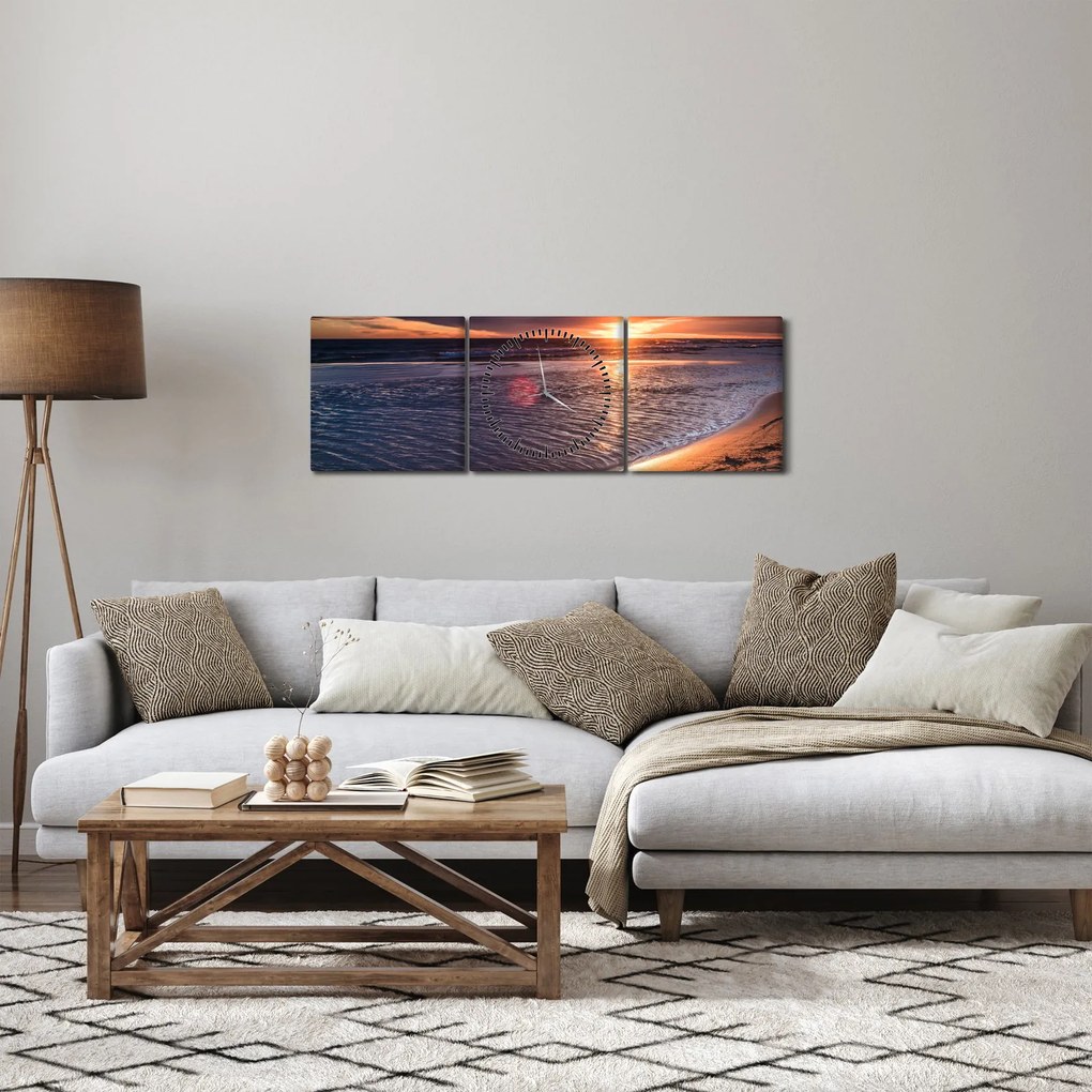 Obraz zachodu słońca (z zegarem) (90x30 cm)