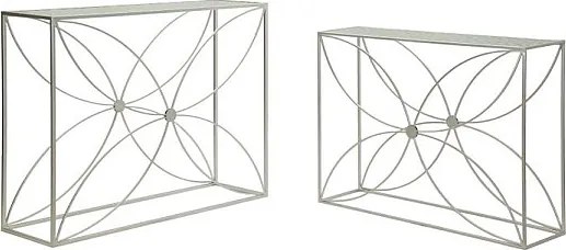 Para konsol Paradise Glam Modern z metalu i szkła – srebrne dekoracje kwiatowe – malowniczy i jasny design