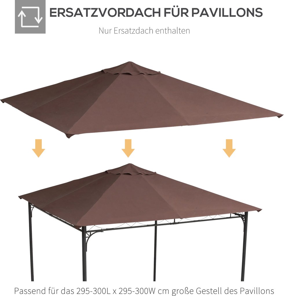 Outsunny Zamienny dach do pawilonu ogrodowego, poliester, 2,98 x 2,95 m, kolor kawa