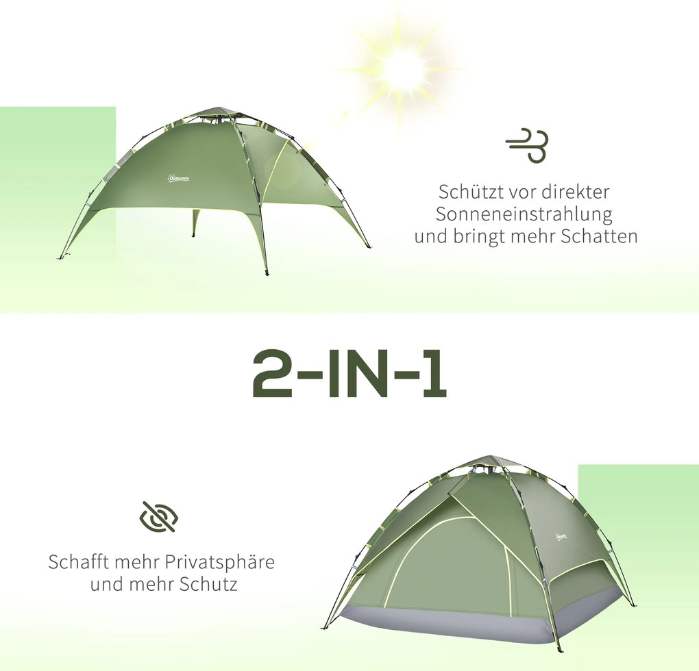 Outsunny Namiot kempingowy szybki montaż dla rodziny 2 dorosłych 1 dziecko wodoodporny zielony 210x210x140cm | Aosom PL
