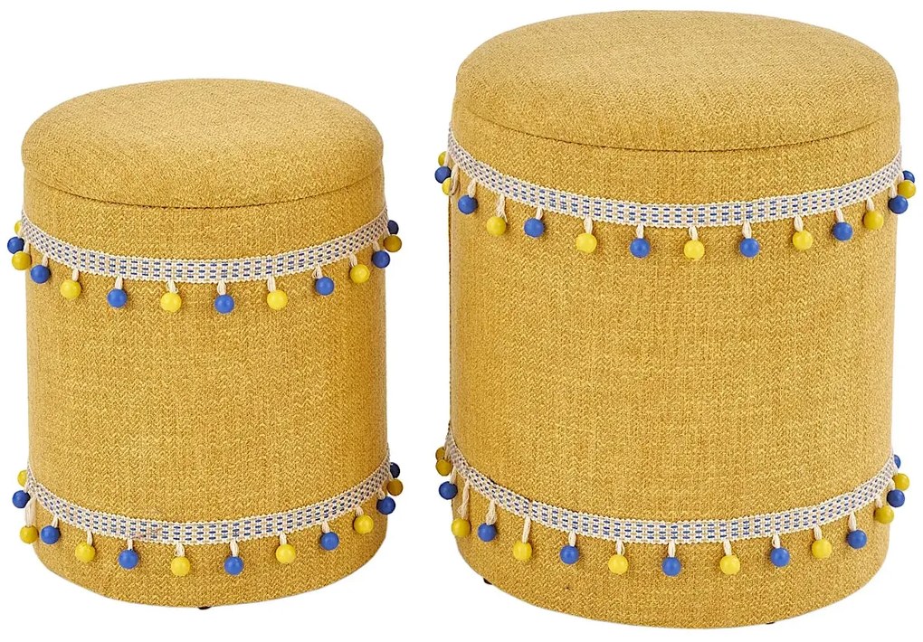 Komplet 2 żółtych puf ze schowkiem D6-F26