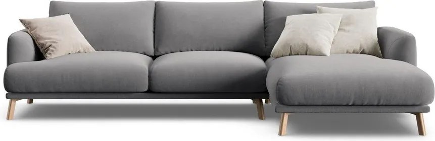Szary aksamitny narożnik (prawostronny/z szezlongiem) Naomi – Micadoni