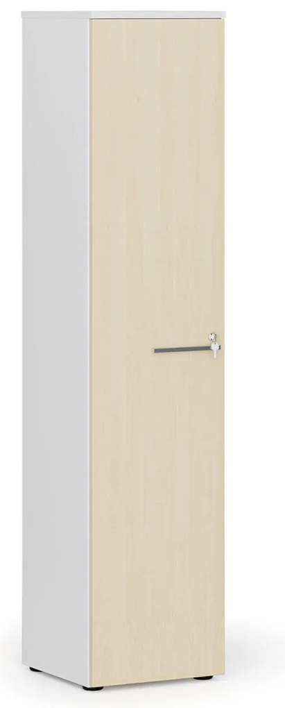 Szafa biurowa wąska PRIMO WHITE, 1781 x 400 x 420 mm, biały/brzoza
