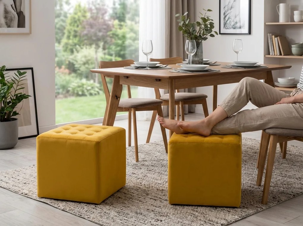 Musztardowy puf LORI VELVET