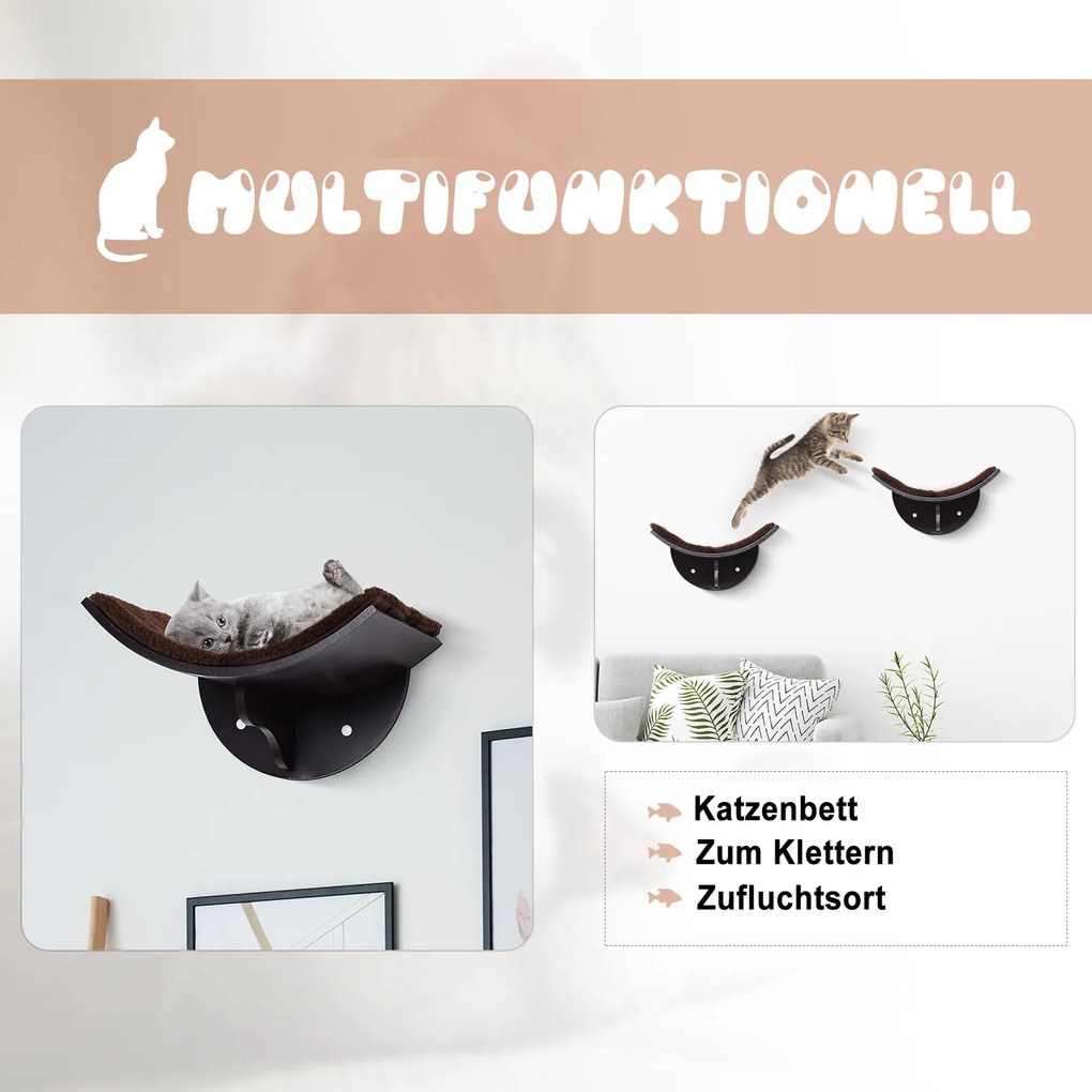 Pawhut Legowisko Ścienna Półka dla Kota Pluszowa Nakładka Mdf Brązowy Wygodne i Stylowe 41x28x21cm | Aosom PL