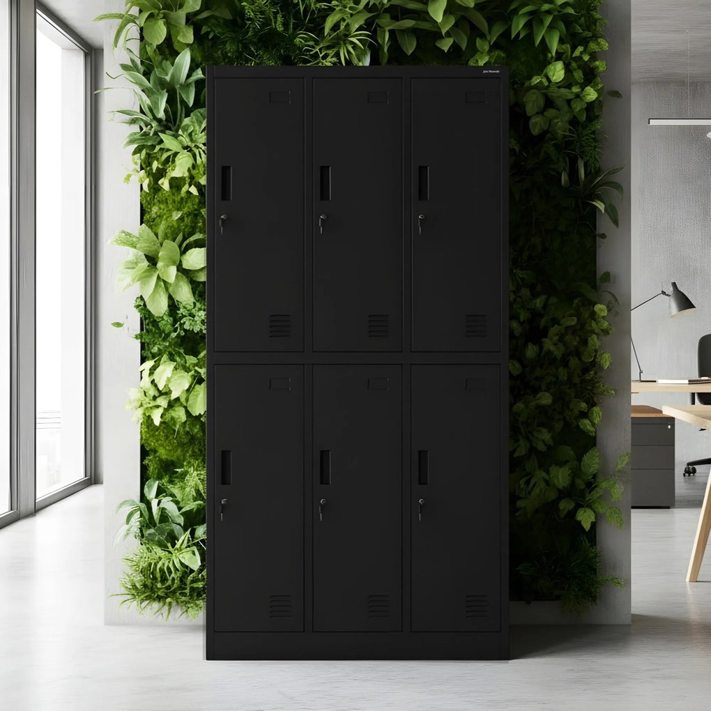 Szafka socjalna ubraniowa BHP czarna: 6-drzwiowa IGOR, 900 x 1850 x 450 mm