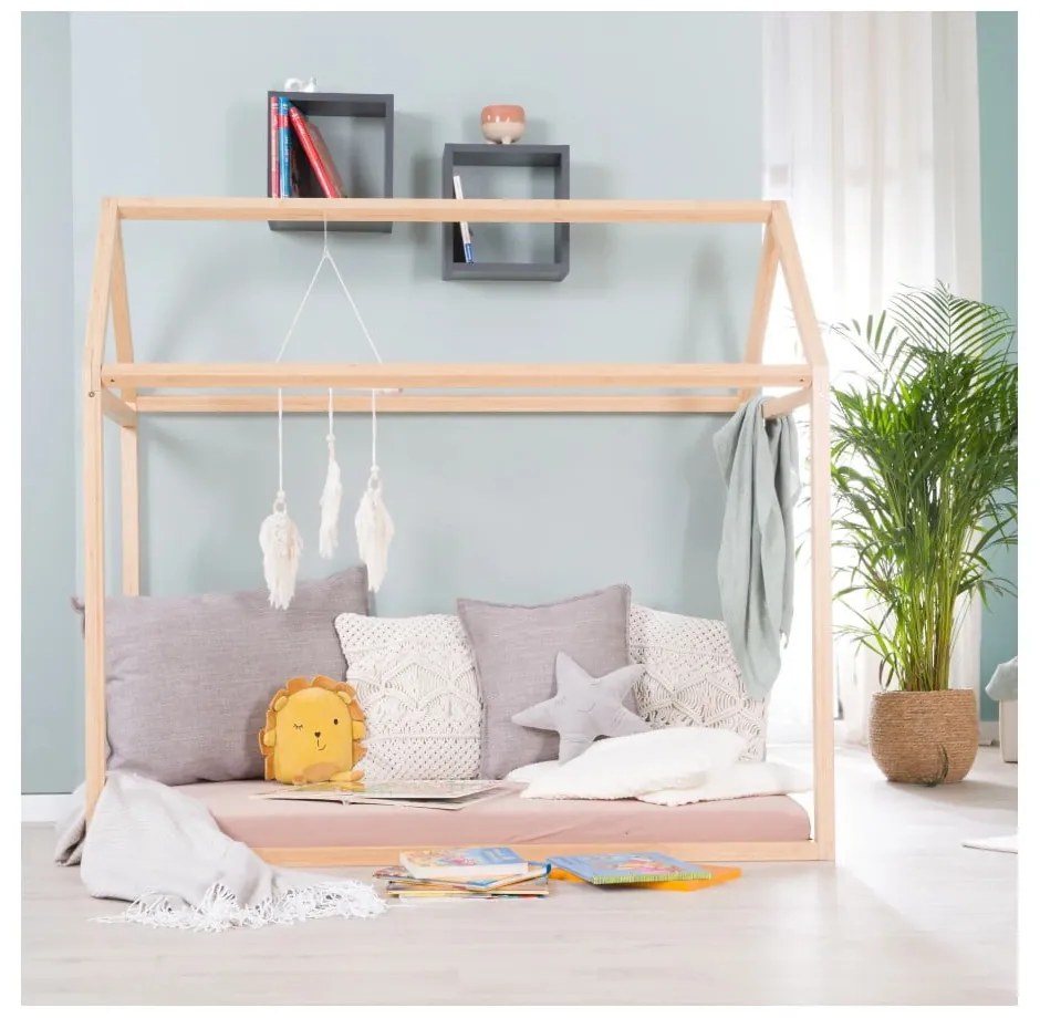 Naturalne łóżko dziecięce w kształcie domku 70x140 cm Montessori – Roba