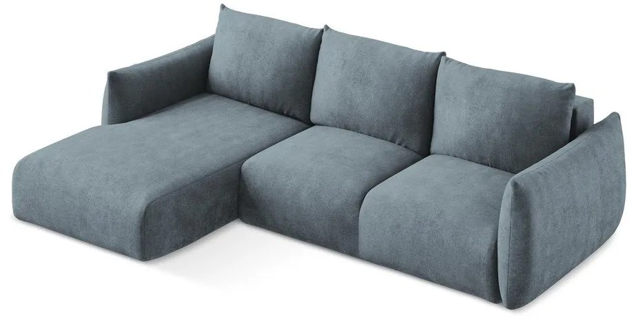 Niebieski rozkładany narożnik z tkaniny szenilowej (lewostronny/z szezlongiem) Leila – Makamii