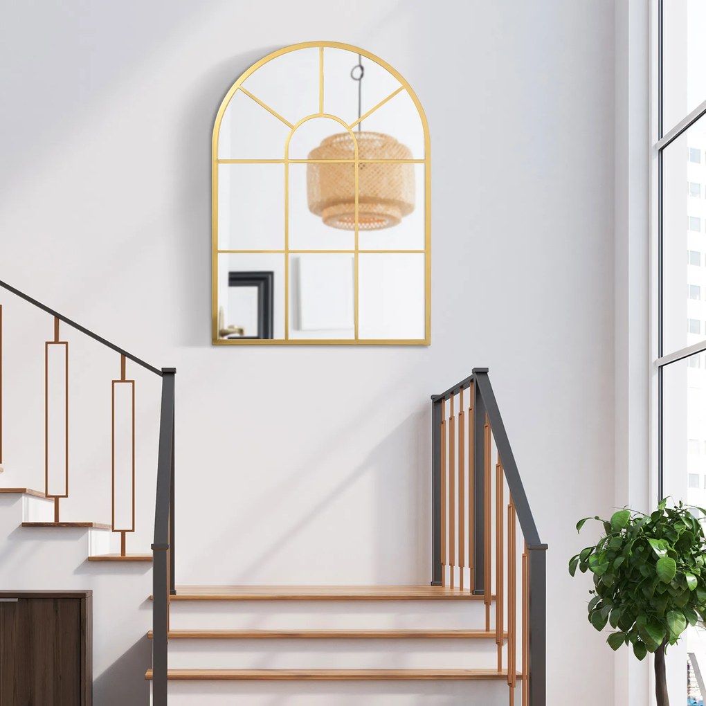 HOMCOM Lustro Okienne z Metalową Ramą, 70 x 50 cm, Złoty