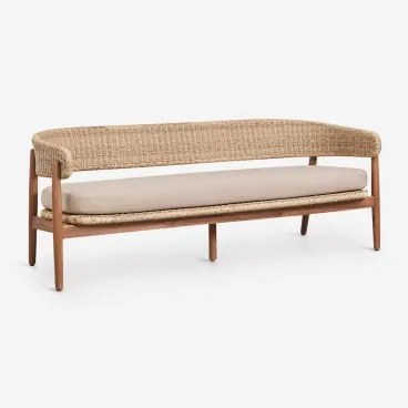 Sofa Ogrodowy 3-osobowy Z Drewna Akacjowego I Syntetycznego Rattanu Ribeira Akacja Brąz - Sklum