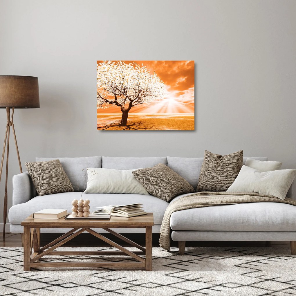 Obraz na szkle - pomarańczowy obraz drzewa (70x50 cm)