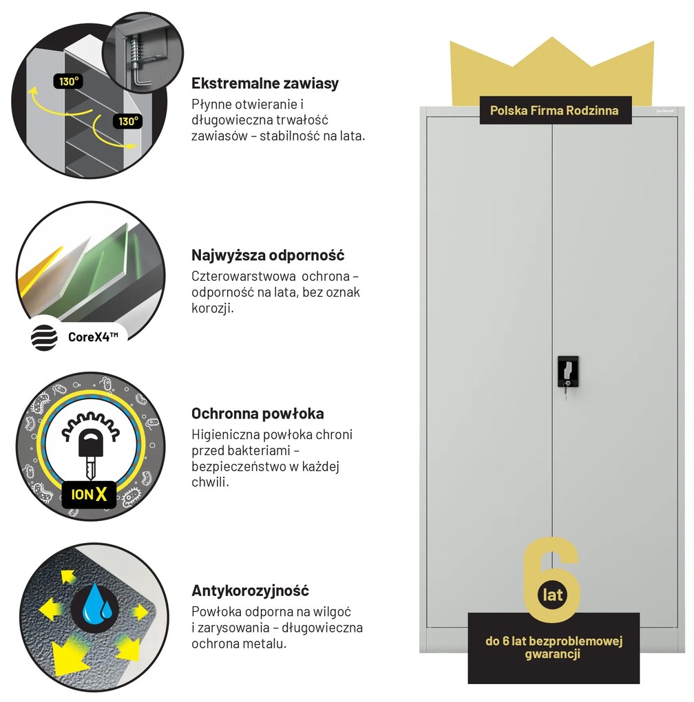 Szafa na dokumenty biurowa metalowa szara: JAN H, 900 x 1950 x 400 mm