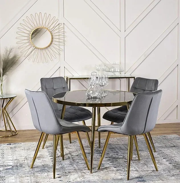 Szklany okrągły stół w stylu glamour czarny marmur + złoty M6-F56