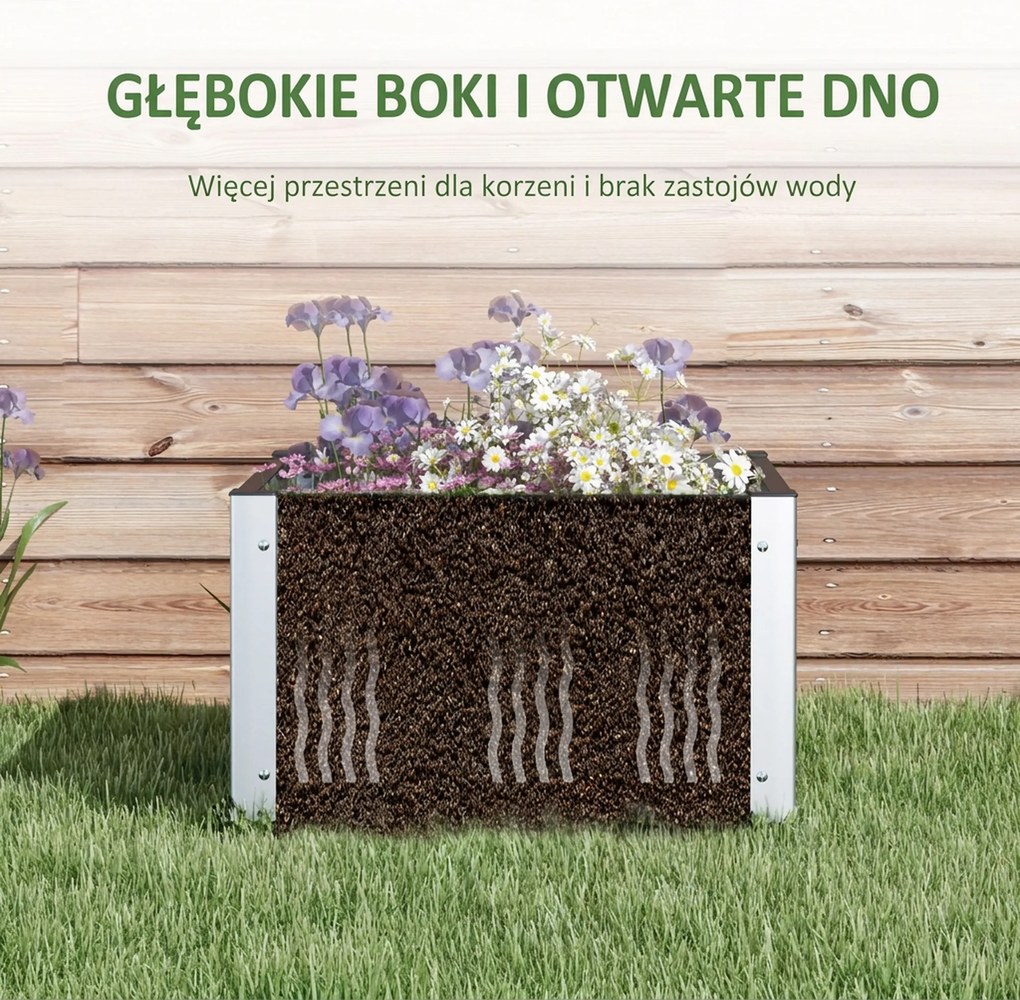 Outsunny Grządka ogrodowa ziołowa, odporna na warunki atmosferyczne, z otwartym dnem, 60 x 60 x 30 cm, ciemnoszara
