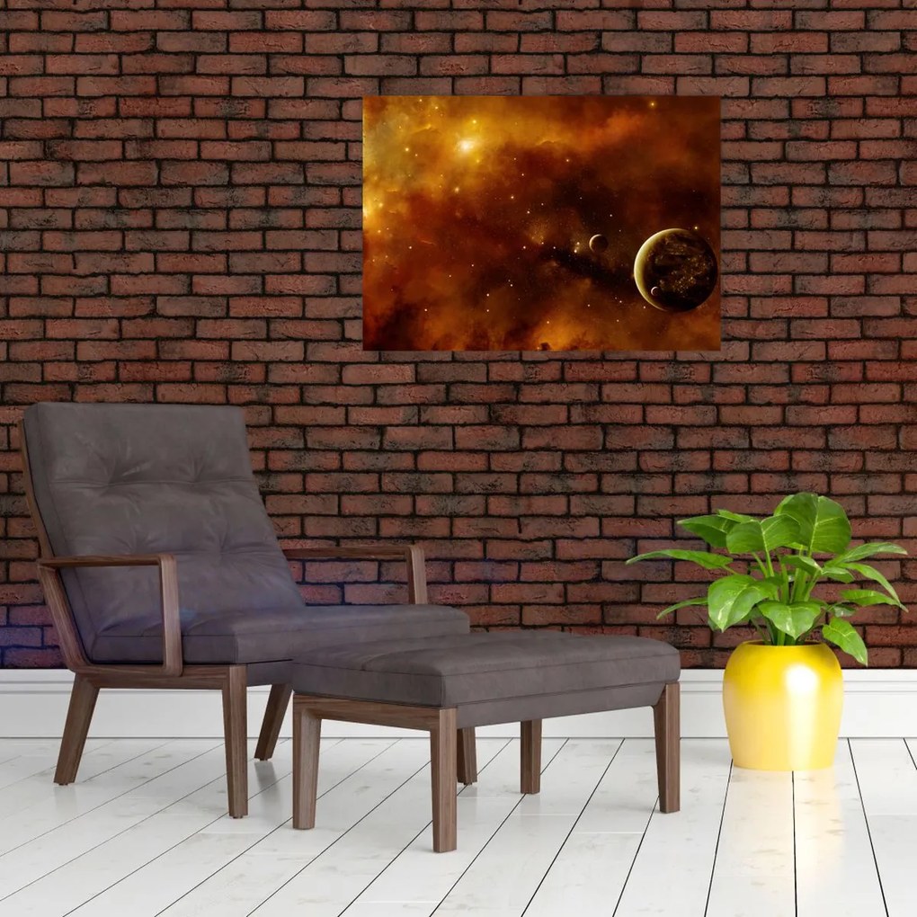 Obraz na szkle - Planety z mgławicą (70x50 cm)