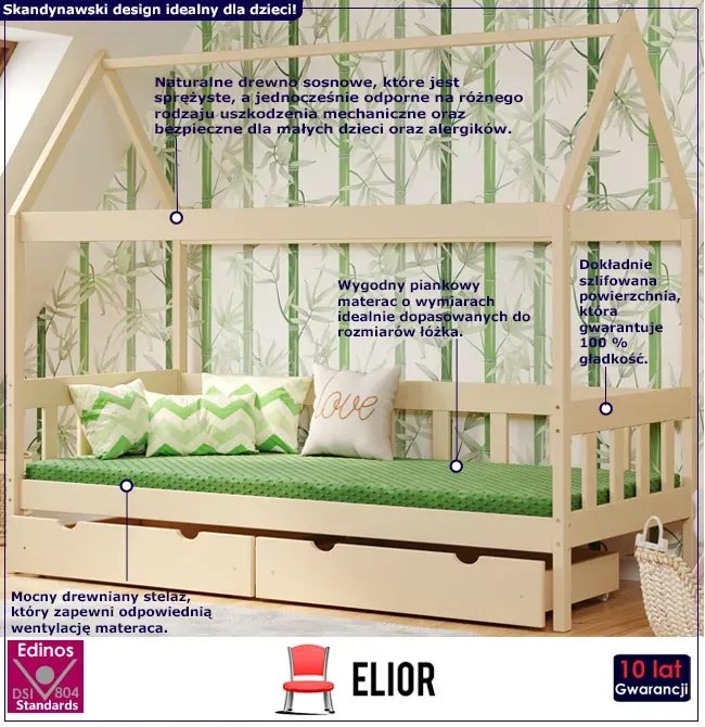 Sosnowe łóżko dla dziecka z 2 szufladami, wanilia A1-G73