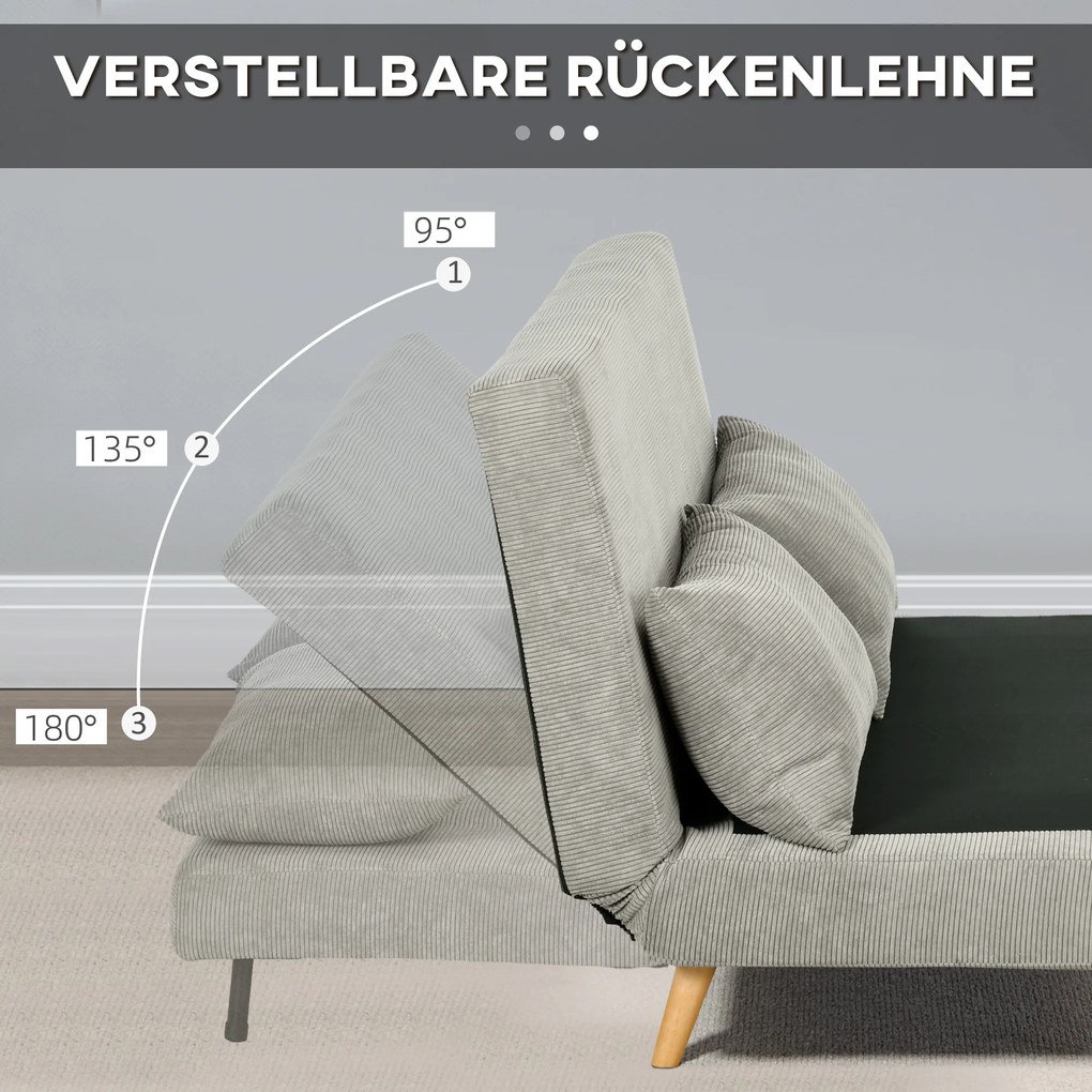 HOMCOM Sofa rozkładana łóżko dla gości z regulowanym oparciem do 120 kg szara 141x90x81 cm | Aosom PL