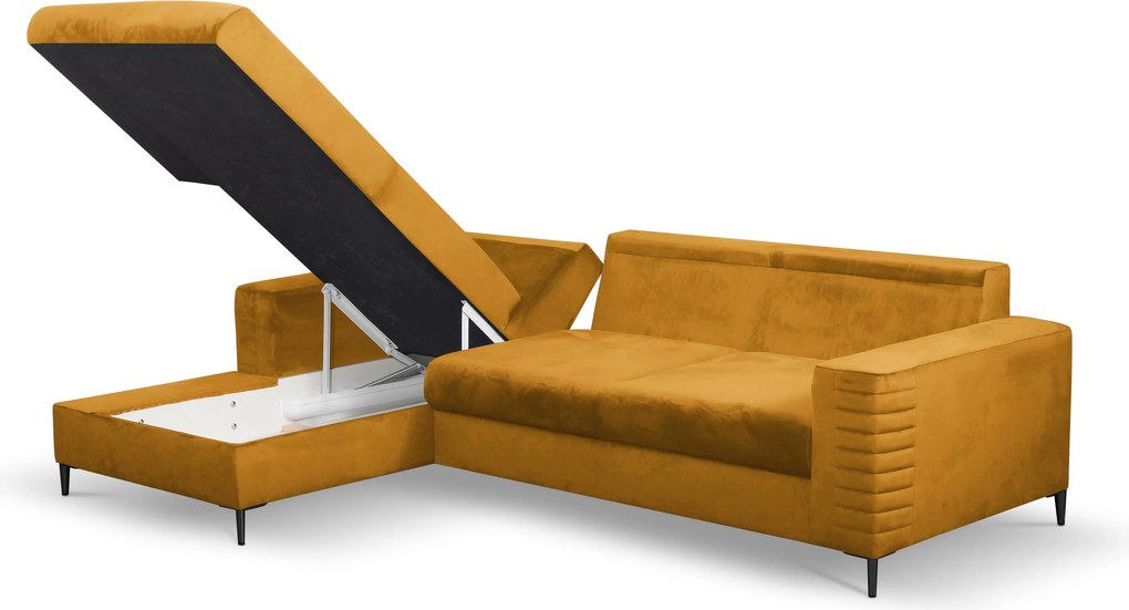 Masseno Narożnik GRIFO z funkcją spania i pojemnikiem na pościel Narozniki L, Rozkładana sofa - Żółty, VELLUTO MUSTARD 8