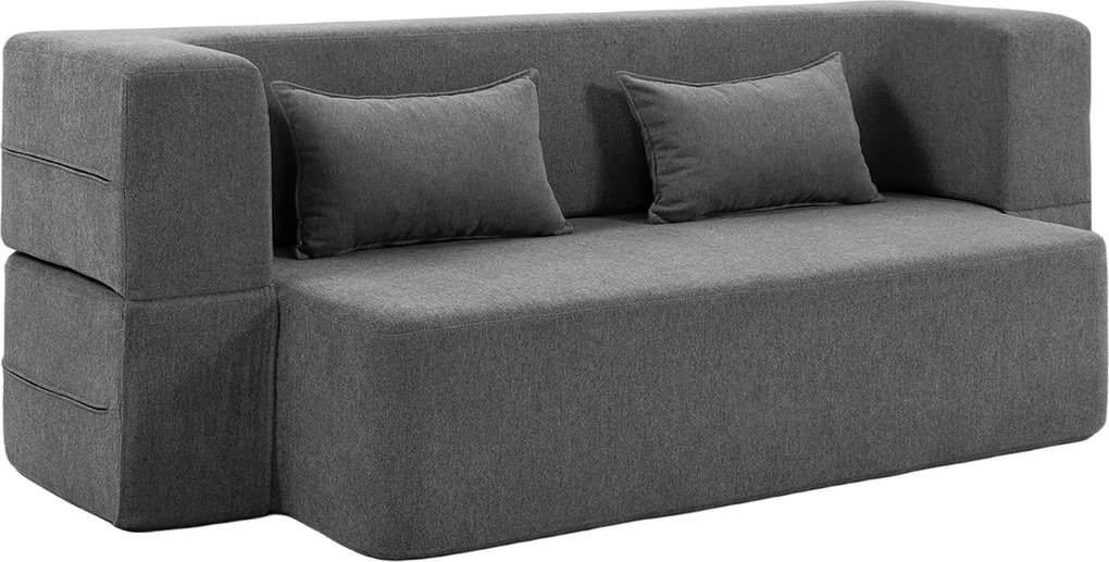 HOMCOM 2-osobowa sofa rozkładana z pianki, sofa rozkładana z szerokimi podłokietnikami, 2 poduszki, nośność 360 kg, szary