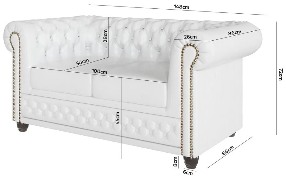 Biała rozkładana sofa z imitacji skóry 148 cm York – Ropez