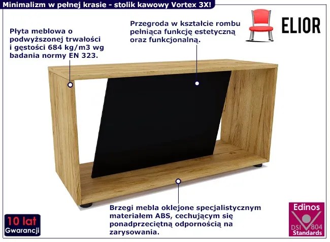 Minimalistyczny stolik kawowy dąb craft + czarny - Vortex 3X