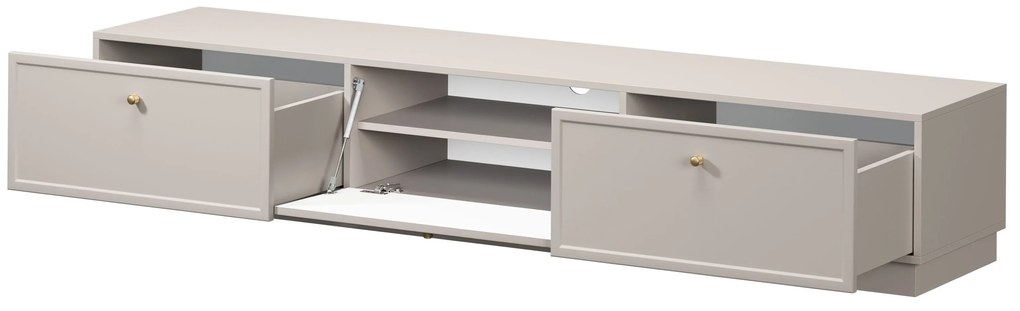 Szafka RTV Lorini 200 cm z szufladami - kaszmir / złote uchwyty