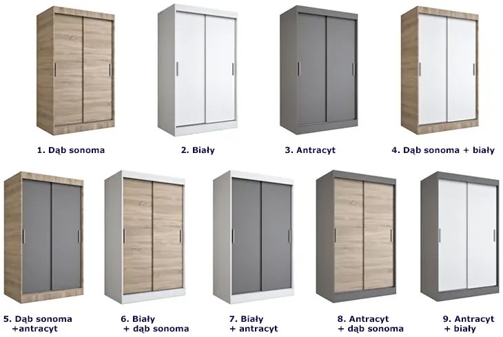 Szafa przesuwna biały + antracyt 120 cm H7-K34