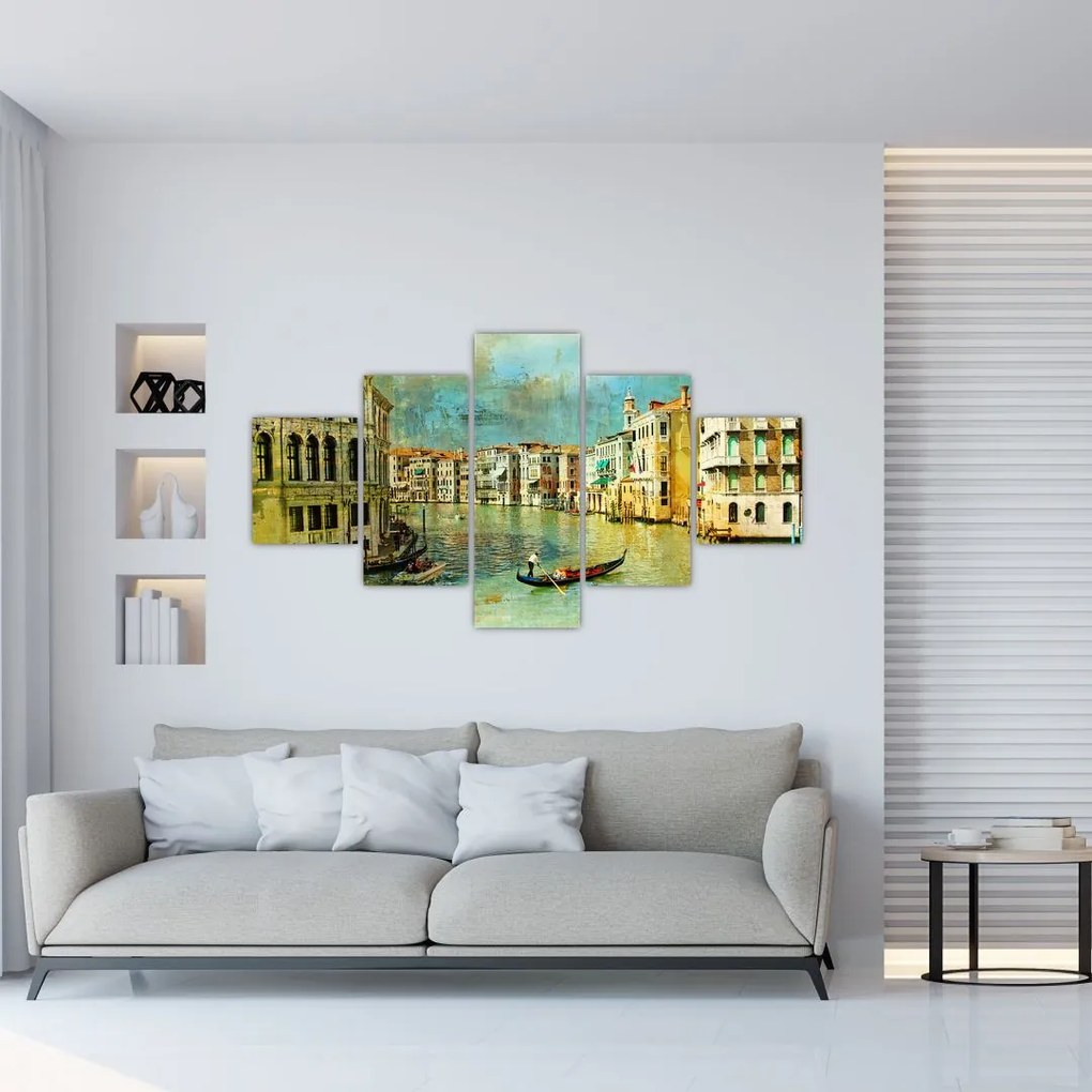 Obraz - Kanał wenecki i gondole (125x70 cm)