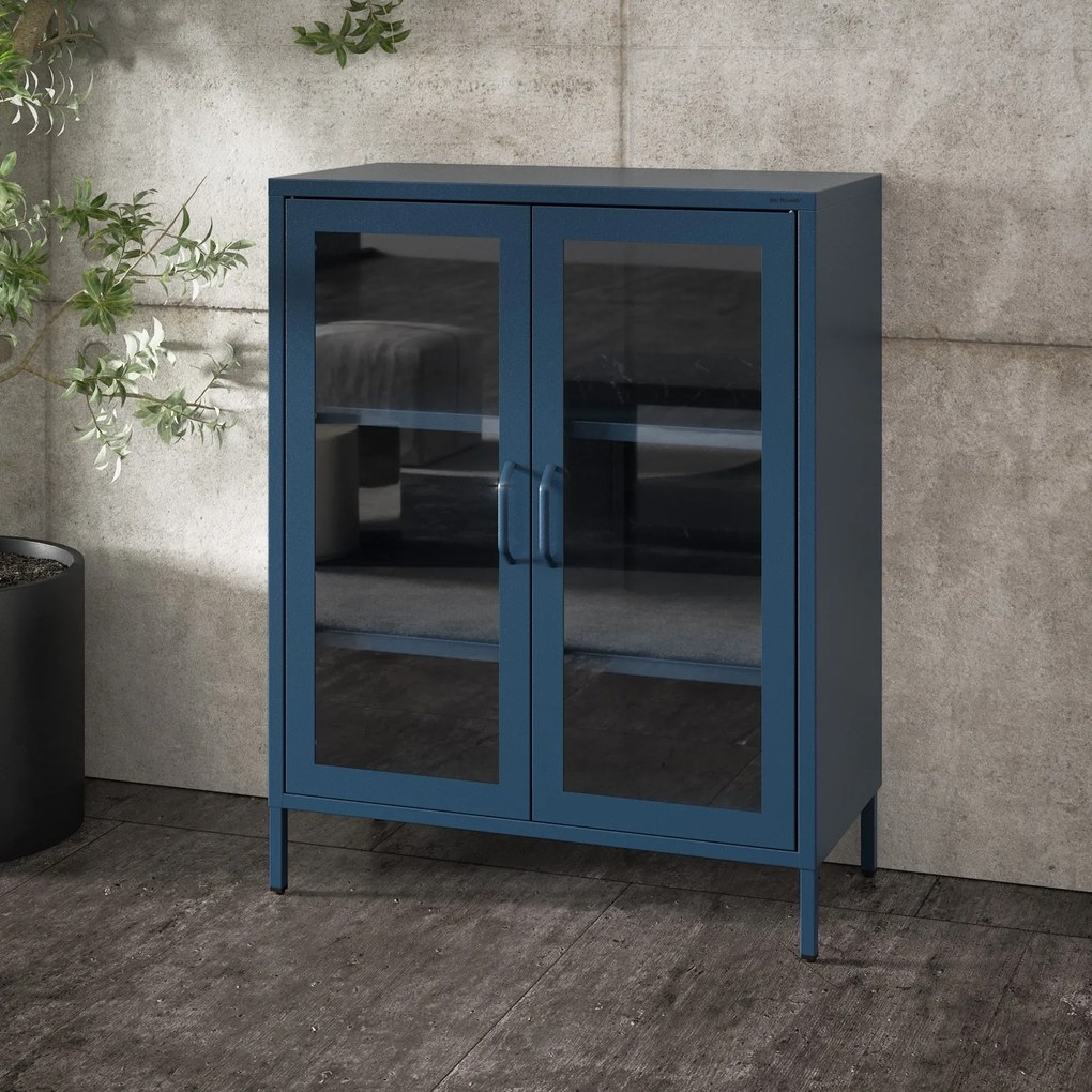 Niska witryna z metalu Modern Gina granatowa