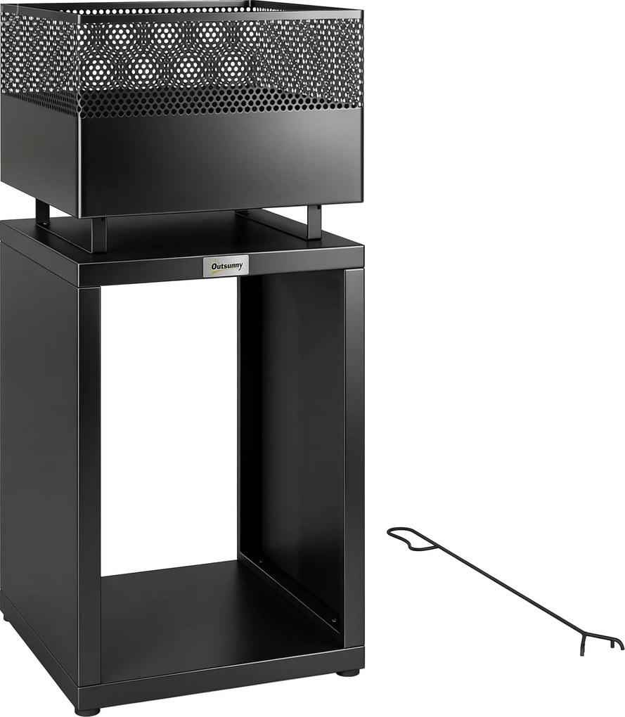 Outsunny Palenisko 39 x 39 x 87 cm z miejscem na drewno, kratką na węgiel i regulowanymi nóżkami, czarne | Aosom PL