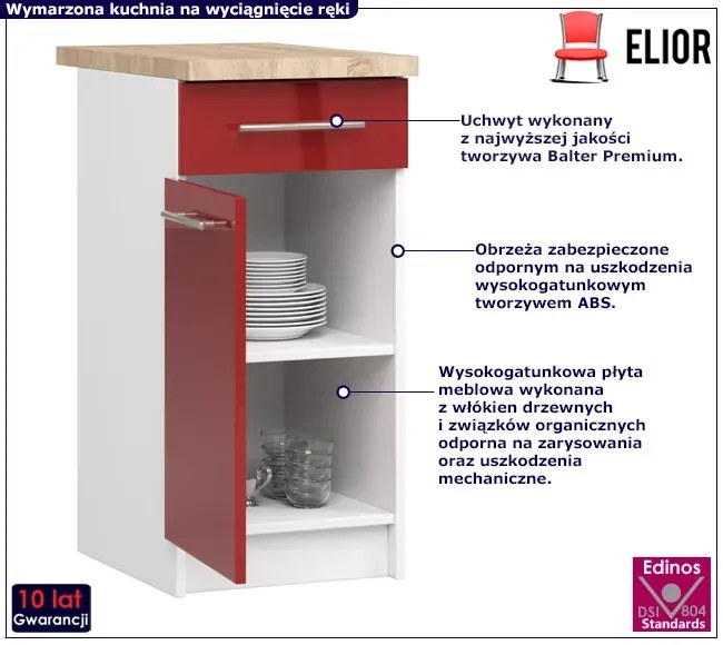 Czerwona dolna szafka kuchenna Volia