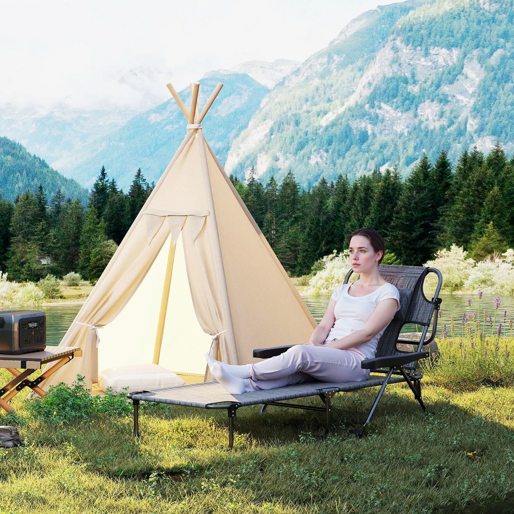 Outsunny Leżak ogrodowy Relax, składany, odporny na warunki atmosferyczne, 194 cm x 72 cm x 31 cm, Czarny + Szary