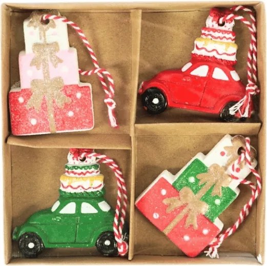 Zestaw 4 szt. ozdób świątecznych CHRISTMAS CAR 6 cm