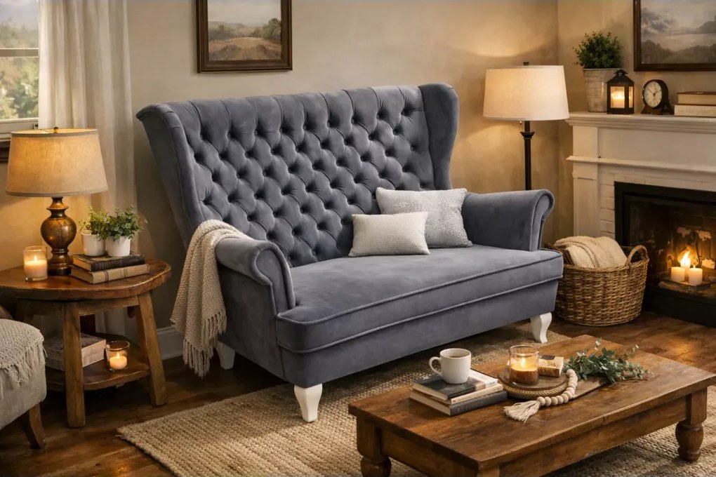 Designerska sofa uszak 2 osobowa głęboko pikowana