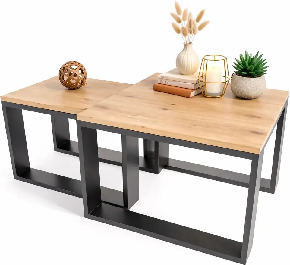 Dwa Loftowe Stoliki Kawowe Dąb Artisan + Czarny G0-K81