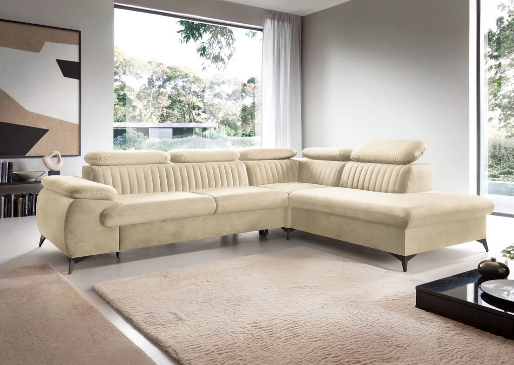 Kremowy narożnik z regulowanymi zagłówkami K4-F92