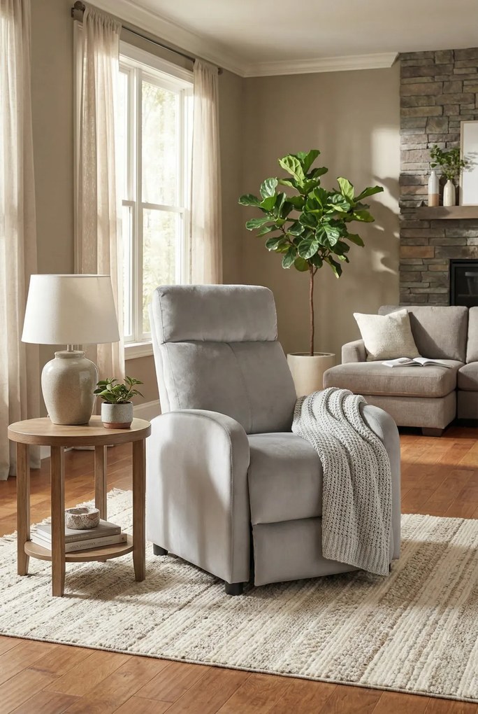 Relaksacyjny szary welurowy fotel F3-B27