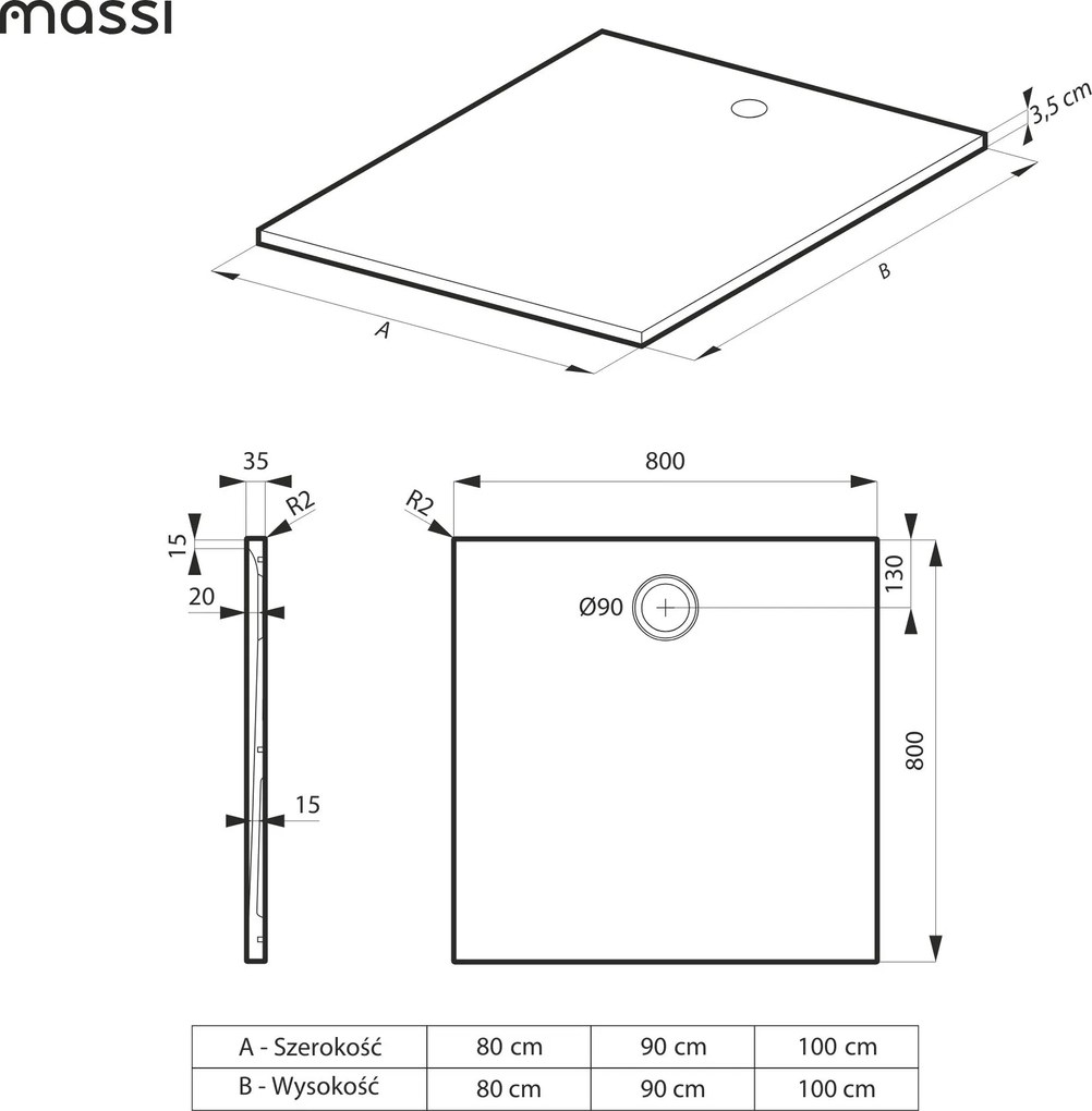 Brodzik z konglomeratu kwadratowy RONA  | Różne rozmiary | Różne kolory : Kolor - Beżowy mat, Rozmiar - 80x80 cm