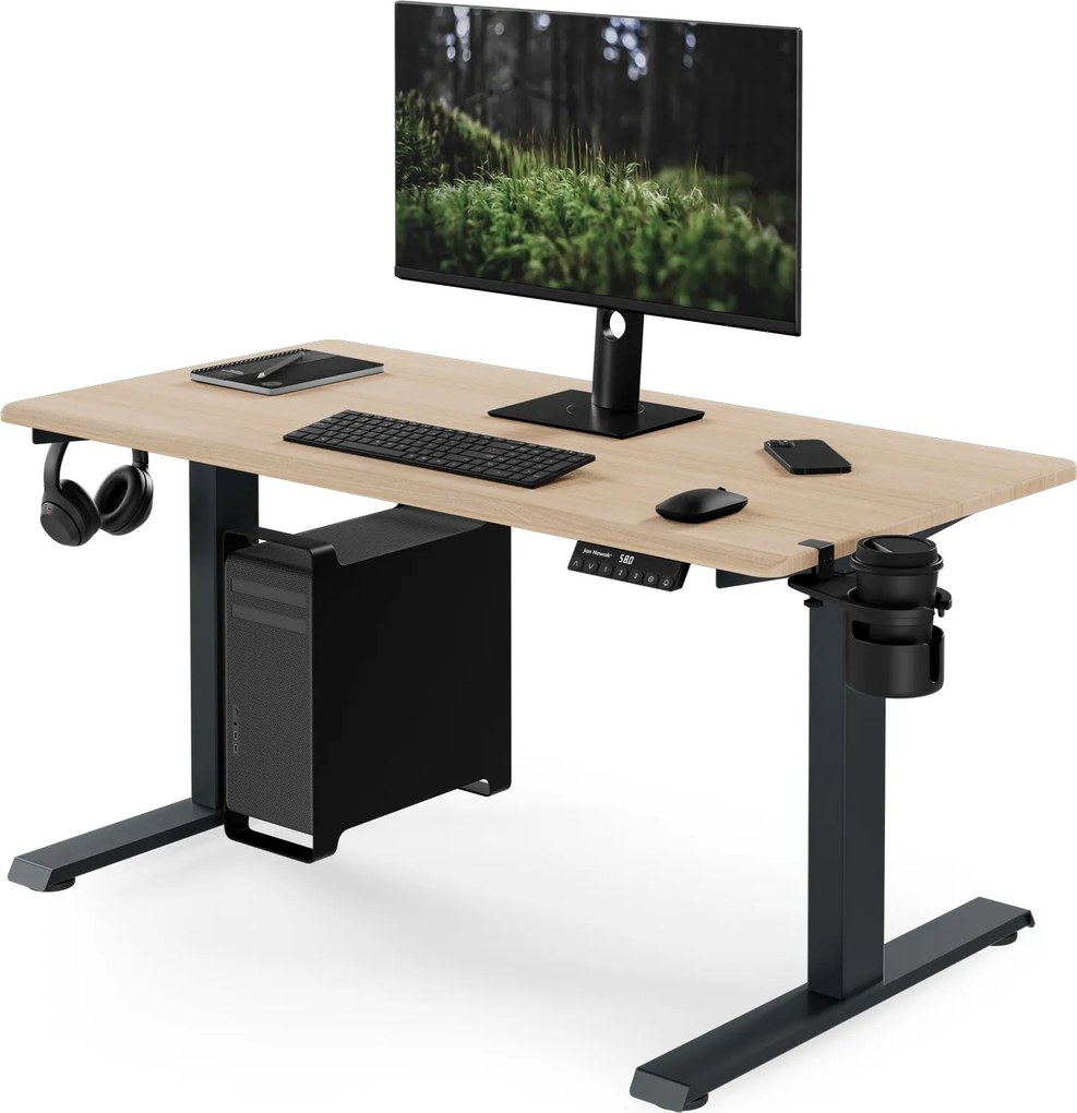 Biurko elektryczne z regulacją wysokości ergonomiczne antracytowe/dąb sonoma,1200x600 mm: ARIA