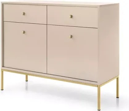 Komoda Gerra 2 – nowoczesna elegancka komoda w kolorze beżowym lub granatowym z 2 drzwiami i 2 szufladami na metalowych nogach