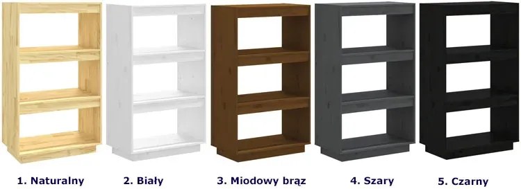 Czarny sosnowy regał z 3 półkami - Lika 7X